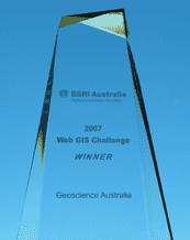 ESRI Web GIS Challenge Award 2007 (Image copyright Geoscience Australia 2007)