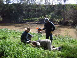 Gathering geochemicial samples (Photo courtesy of Gary Burton [NSW DPI])