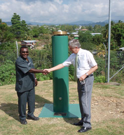 Solomon Islands Minister for Environment and Conservation, The Hon Gordon Darcy Lilo and the Australian High Commissioner Mr Peter Hooton unveiling the CGPS in Honiara.