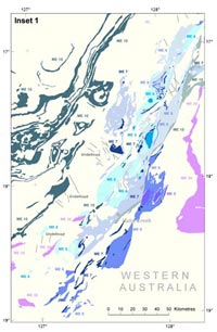 Fig 1. Part of the new 1:5 000 000 scale Australian Proterozoic mafic-ultramafic magmatic events map