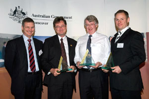 L to R: Robert Butterworth, Department of Finance and Deregulation; Gary Foley, Deputy Director Services BoM; Neil Williams, CEO GA; Mark Sullivan, Director Capability Policy EMA. Photo courtesy of Comcover.