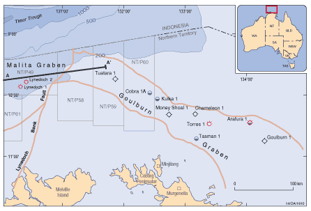 Schematic diagram showing the location of the Money Shoal Basin regional cross-section 