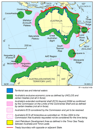 Figure 2. Depiction of the various UNCLOS zones and limits that comprise Australias marine jurisdiction.