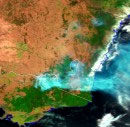Satellite image of the bushfires in Canberra. © Geoscience Australia.