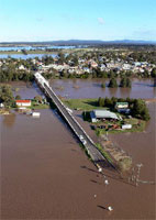 The Hunter River in flood at Morpeth, New South Wales, June 2007. Photo courtesy of Phil Campbell, NSW/SES.
