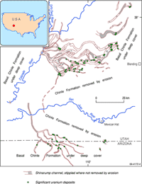 Figure 4. Shinarump channel system in the Monument Valley and White Canyon districts, Arizona and Utah. Modified after Malan (1968).