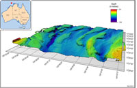 Fig 1. Perspective view of previously unmapped elongate banks and intervening channels on the eastern Joseph Bonaparte Gulf outer shelf.