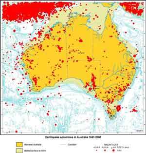 Earthquake epicentre map of Australia