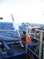 Launching a sonobuoy from the deck of the Pacific Sword