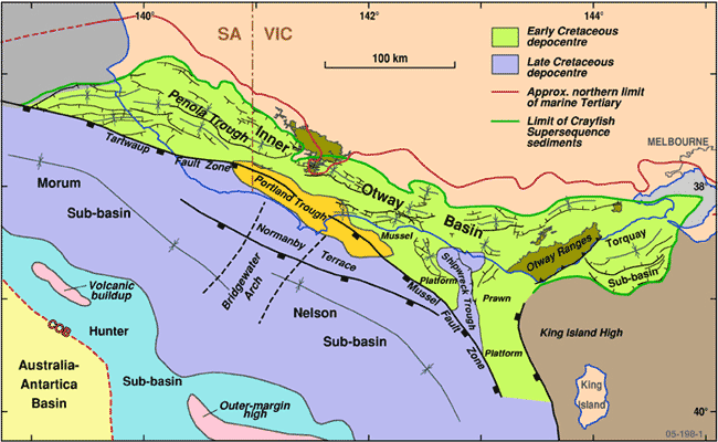 Regional map showing the Regional Setting and structural frame work of the Otway Basin. 