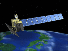 Visualisation of  ALOS satellite orbiting Earth. (Image taken from ALOS site at http://alos.jaxa.jp/index-e.html)