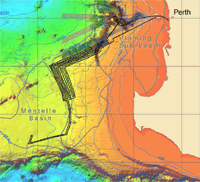 Ship’s tracks and survey area off southwest Australia.