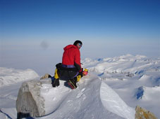 Antarctic worker Damien Gildea atop Mt Craddock, now known to be the 7th highest peak in Antarctica