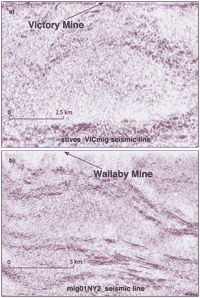 Fig 3. Seismic reflection lines (3A, 3B across the Victory and Wallaby gold deposits).