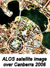 JAXA's ALOS satellite image over Canberra 2006 showing Australian Parliament House with Lake Burleigh Griffin and the land damage caused from the 2003 bushfires. Japanese Aerospace Exploration Agency (JAXA) 2006