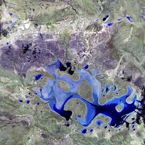 Abstract image showing blue watery landscape as captured by satellite