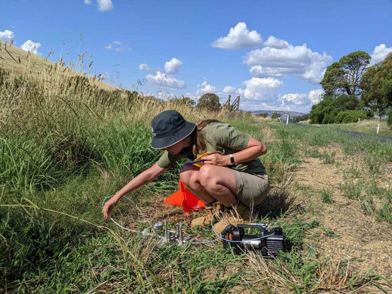 Soil gas sampling by the road