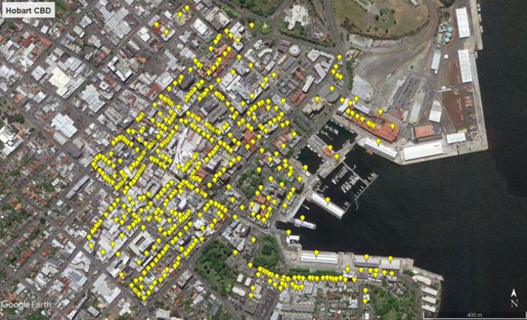 Data points captured during Hobart CBD exposure survey