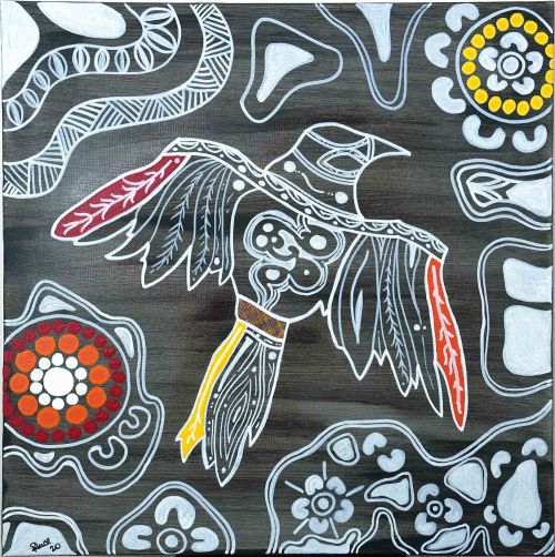 Aboriginal line artwork of a crow