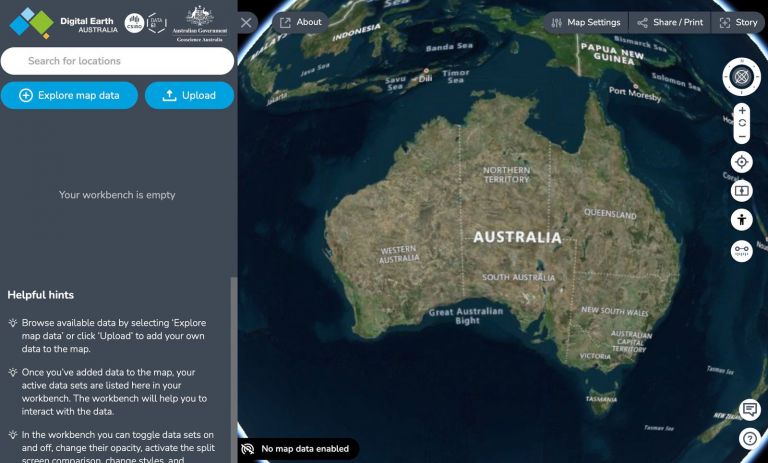 Screenshot of mapping website showing Australian map and tools