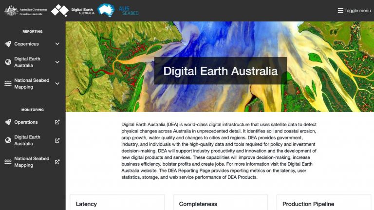 Screenshot of website showing green satellite image and interactive tools