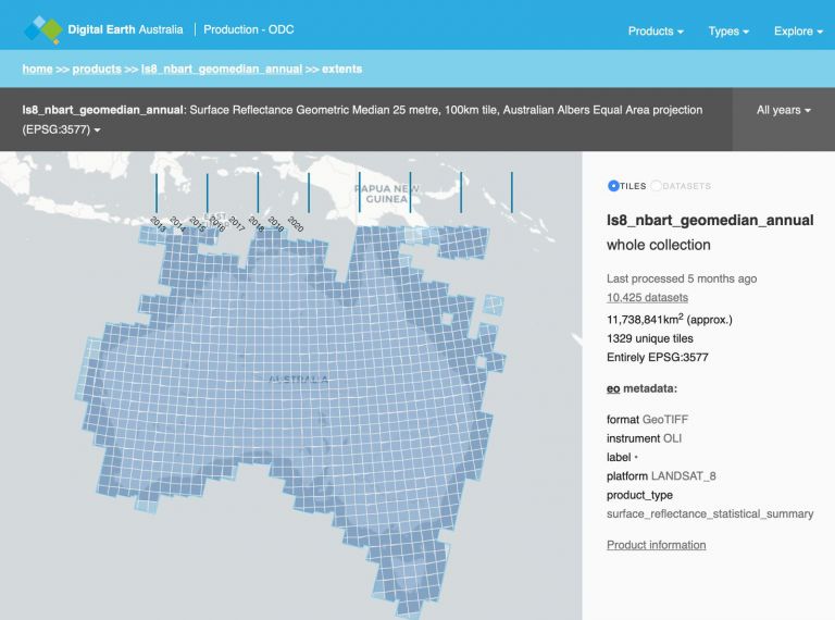 Screenshot of mapping website showing Australian map segmented into squares